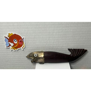 Vintage Los Castillo Fish Bottle Opener Silver Plated & Wood Taxco Mexico
